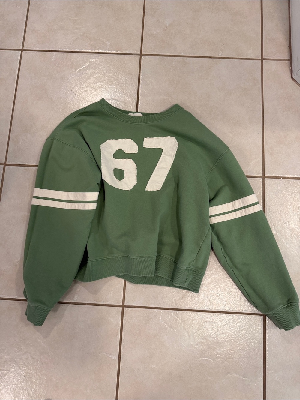 By Together Green 67 Striped Sleeve Crew Sweatshirt